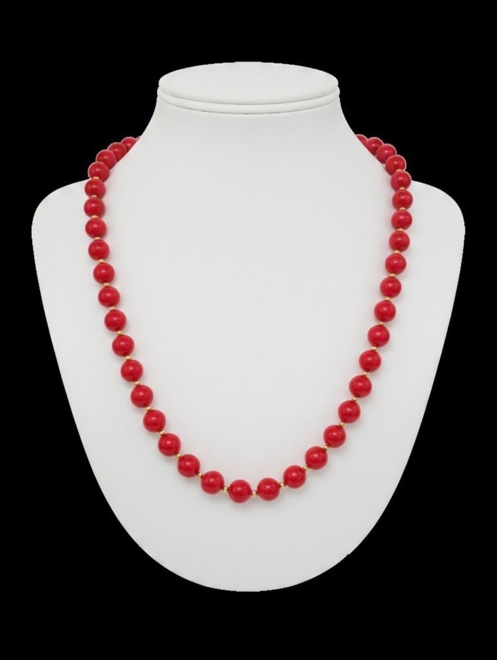 Monet Cherry Red Beaded Necklace Gold Tone Accents Signed
